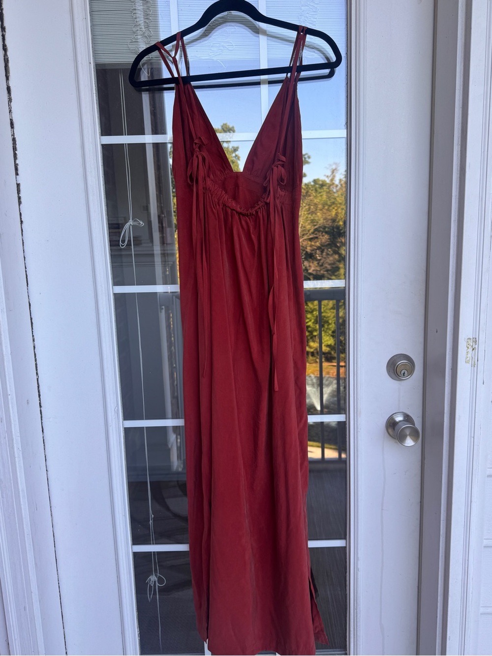 COS Gathered V-Neck Maxi Dress – Dark Red, US 6 - Picture 8 of 8